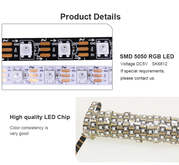 Waterproof 5V SK6812 SMD5050 10mm PCB RGB Led Strip 60Leds/m Strip ...