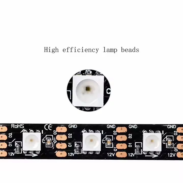 12V Addressable RGB 5050 SMD LED Strip Light 60 Pixels Black PCB IP676820 Continuous Mode Controller DC12V 8208 IC Break-point-2